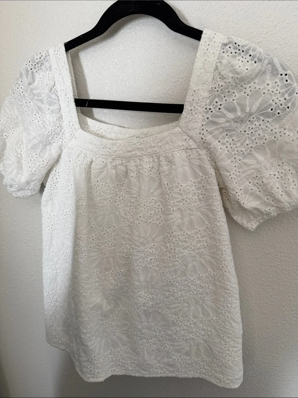 LOFT White Eyelet Square-Neck Puff Sleeve Blouse